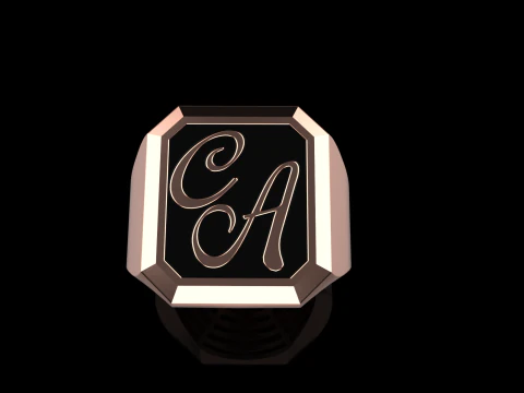 Initial signet ring with enamel model 1017 3D Print Model