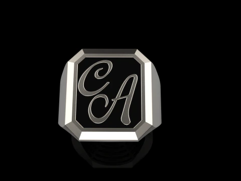 Initial signet ring with enamel model 1017 3D Print Model