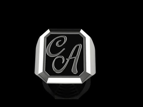 Initial signet ring with enamel model 1017 3D Print Model