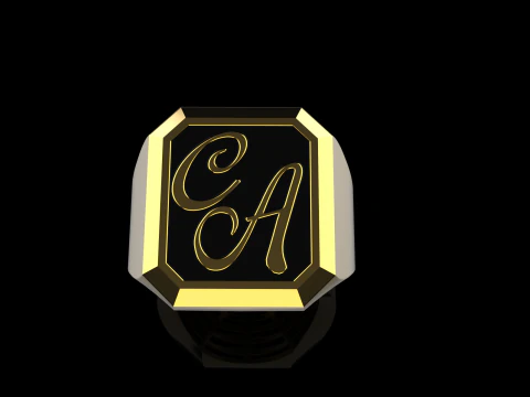 Initial signet ring with enamel model 1017 3D Print Model