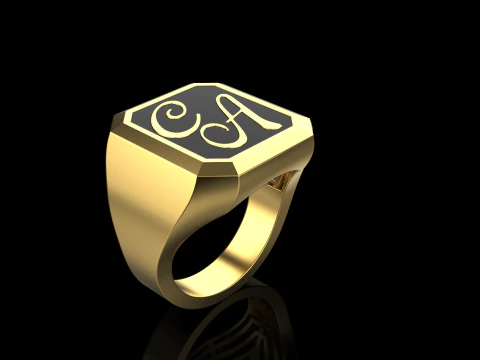 Initial signet ring with enamel model 1017 3D Print Model