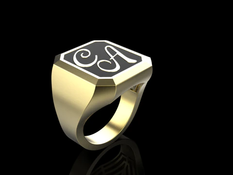 Initial signet ring with enamel model 1017 3D Print Model