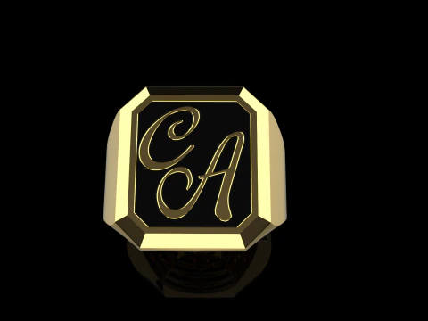 Initial signet ring with enamel model 1017 3D Print Model