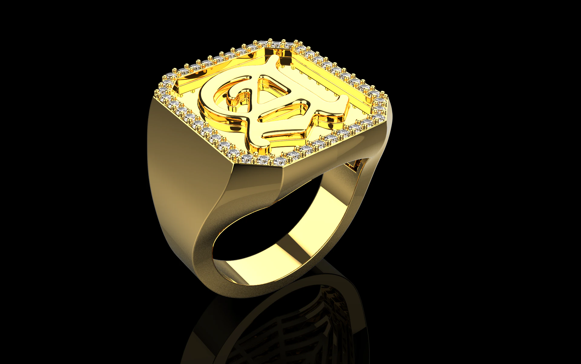 Initial signet ring model 1015 3D Print Model .c4d .max .obj .3ds .fbx .stl .blend 