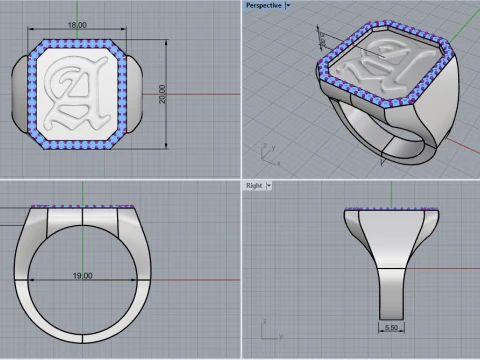 Initial signet ring model 1015 3D Print Model