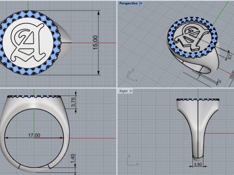 Initial signet ring model 1009 3D Druckmodell