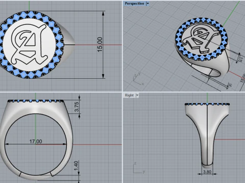 Initial signet ring model 1009 3D Print Model