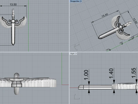 Sword pendant with wings model 1002 3D Print Model