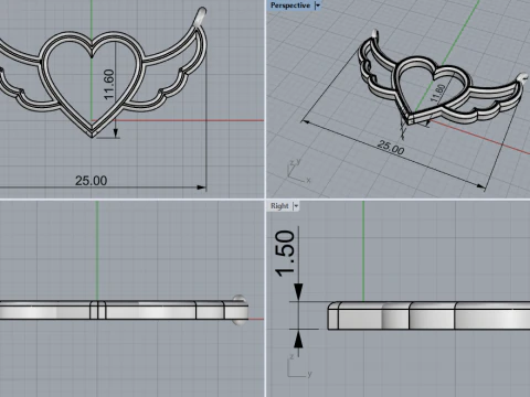 Heart wing pendant model 1000 3D Print Model