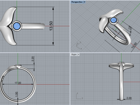 Whale tail ring model 982 3D प्रिंट मॉडल