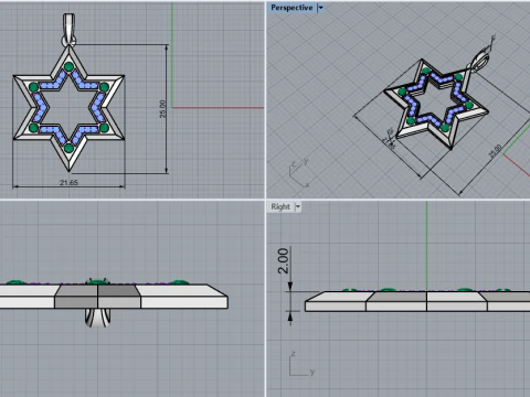 Star of david pendant light version model 981 3D Print Model