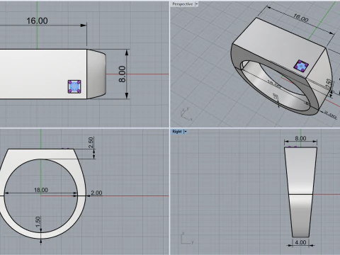Signet ring with gem model 971 3D Print Model
