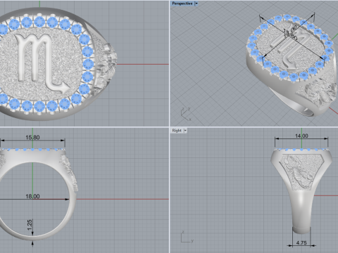 Zodiac sign scorpion ring model 962 Modello di stampa 3D