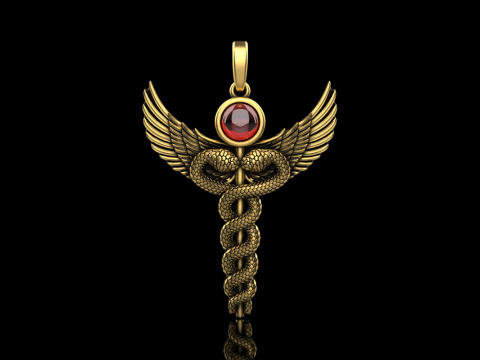 Caduceus medical sign snake pendant model 960 3D Принт Модель