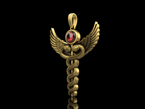 Caduceus medical sign snake pendant model 960 3D Print Model
