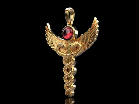 Caduceus medical sign snake pendant model 960 3D Print Model