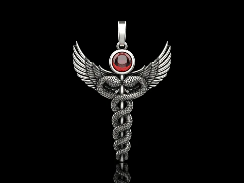 Caduceus medical sign snake pendant model 960 3D Print Model