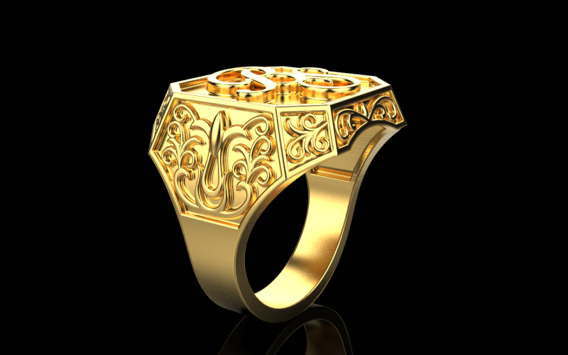 Initial signet ring model 946 3D Print Model .c4d .max .obj .3ds .fbx .stl .blend