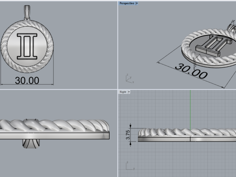 Кулон знак Зодіаку Близнюки модель 852 3D Принт Модель