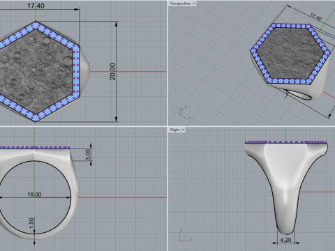 Moon texture signet ring model 834 3D Print Model