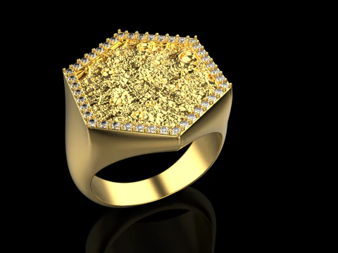 Moon texture signet ring model 834 3D Print Model