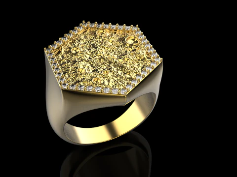 Moon texture signet ring model 834 3D Print Model