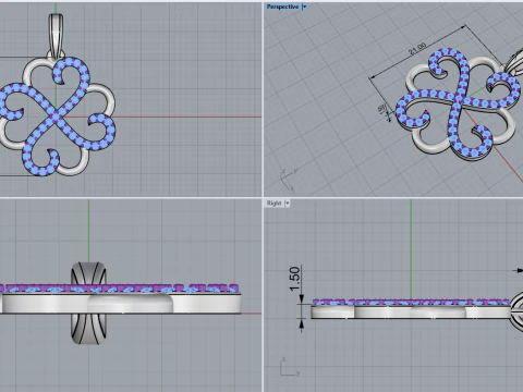 Heart clover pendant model 819 3D Print Model