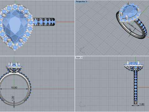 Pear shape engagement ring model 704 3D Print Model