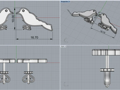 Bird stud earring model 706 3D Print Model