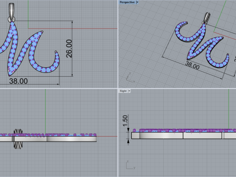 Initial letter M pendant model 729 3D Print Model