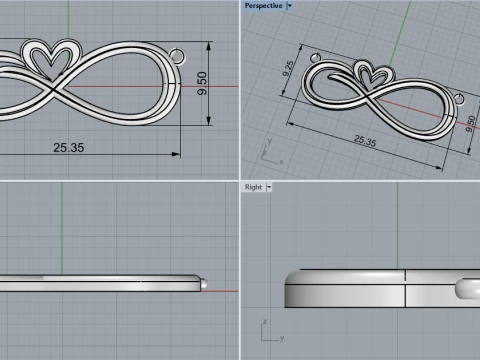 Infinity symbol necklace model 749 3D Print Model