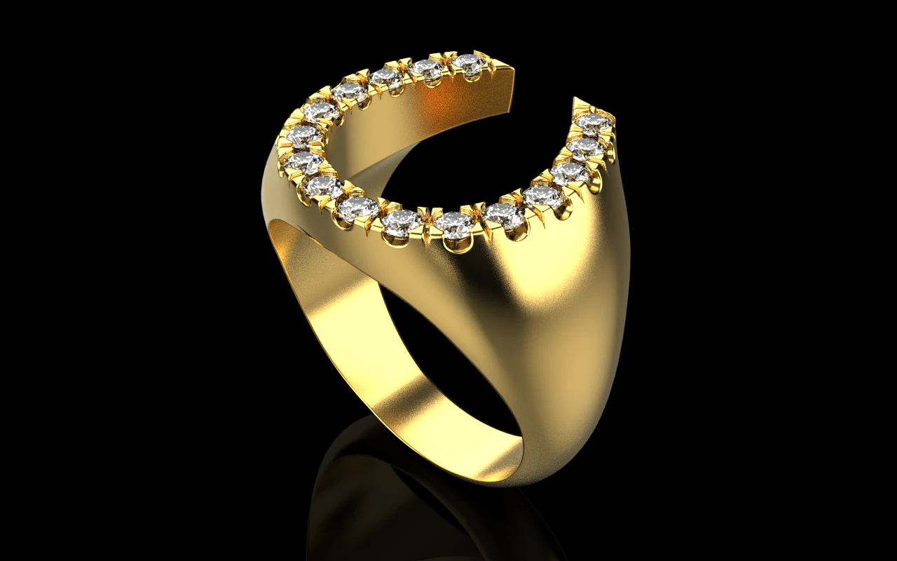 Horseshoe signet ring model 750 3D Print Model .c4d .max .obj .3ds .fbx .stl .blend