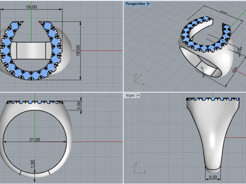 Horseshoe signet ring model 750 3D Print Model