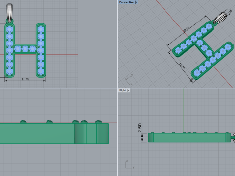 Initial letter H pendant model 756 3D Print Model