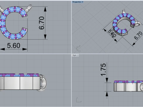 Initial letter C necklace model 759 3D Print Model