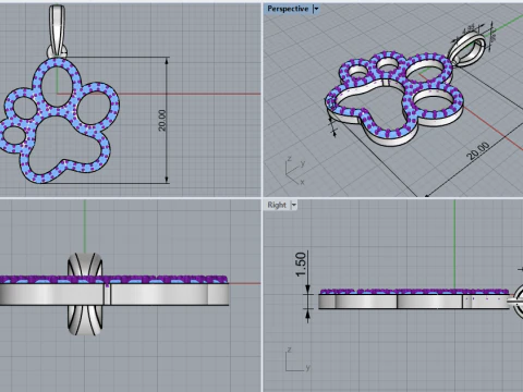 Paw pendant model 763 3D Print Model