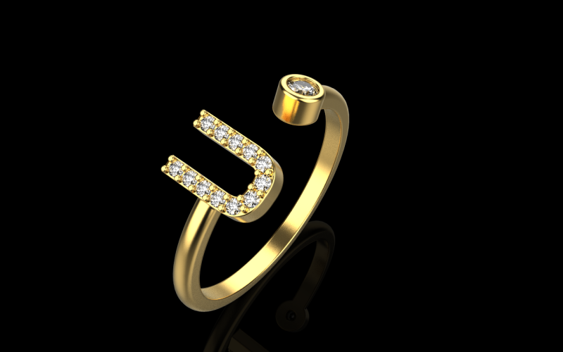 초기 문자 U 링 모델 689 3D 프린트 모델 .c4d .max .obj .3ds .fbx .stl .blend 