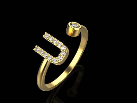 Bague lettre initiale U mod&egrave;le 689 Modèles 3D en vedette