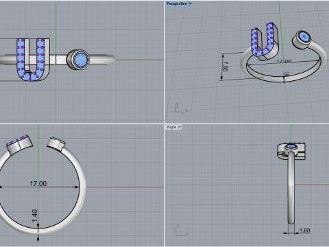 초기 문자 U 링 모델 689 3D 프린트 모델