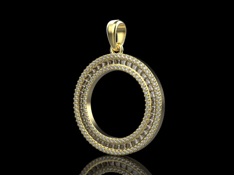 Pendentif rond avec pierres pr&eacute;cieuses mod&egrave;le 677 Modèles 3D en vedette