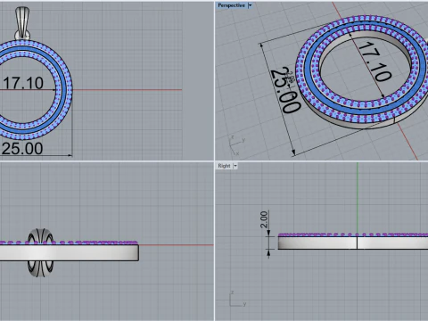 Round pendant with gems model 677 3D Print Model