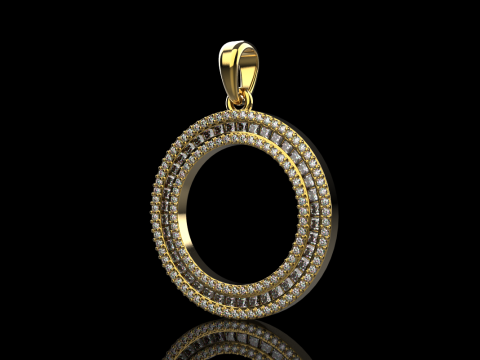 Pendentif rond avec pierres pr&eacute;cieuses mod&egrave;le 677 Modèles 3D en vedette