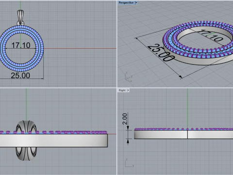 Round pendant with gems model 676 3D Print Model