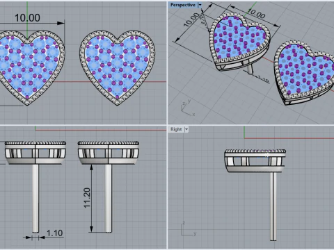 Heart stud earring model 674 3D Print Model