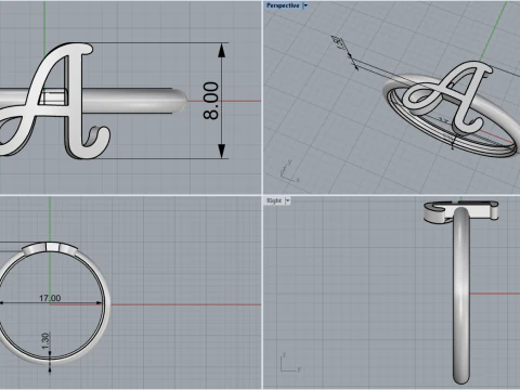 Initial letter A ring model 669 3D Print Model