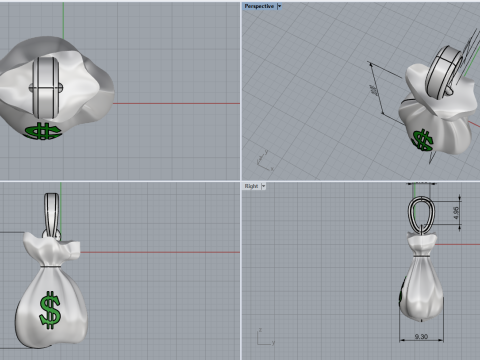 Pendentif Moneybag mod&egrave;le 665 Modèles 3D en vedette