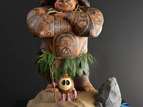 3D 프린팅용 STL이 사전 지원되는 Kakamora가 포함된 마우이 팬 아트 3D 디오라마 3D 프린트 모델