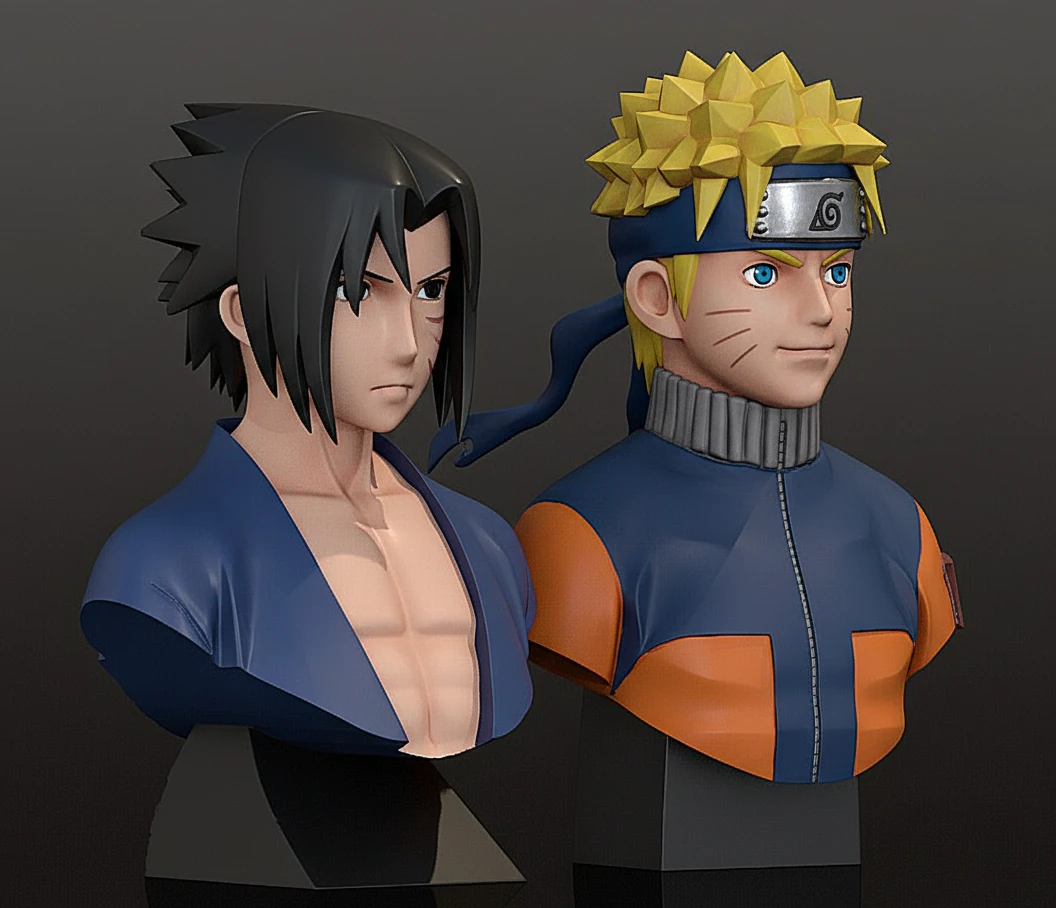 Naruto and Sasuke bust - Pre-Supported STL 3D Print Model .c4d .max .obj .3ds .fbx .stl .blend 