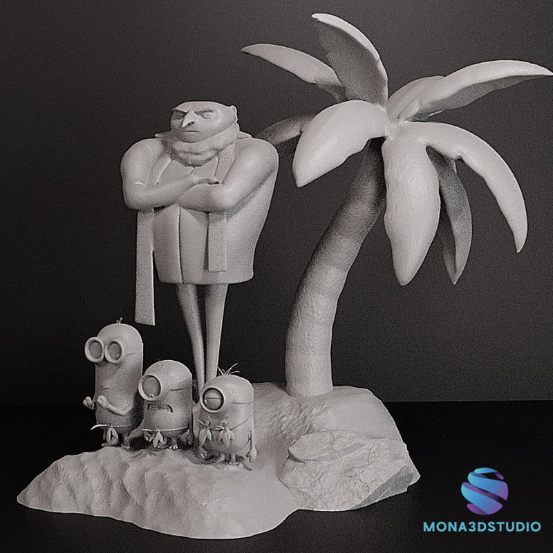 DESPICABLE ME DIORAMA MINIONS CUTTED 3D 프린트 모델 .c4d .max .obj .3ds .fbx .stl .blend 