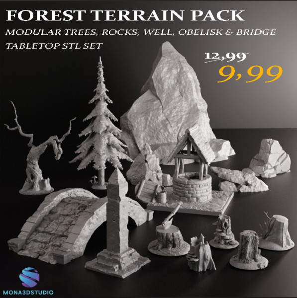 Forest Terrain Pack 1 - Tabletop STL Set Pre-Supported 3Dプリントモデル .c4d .max .obj .3ds .fbx .stl .blend